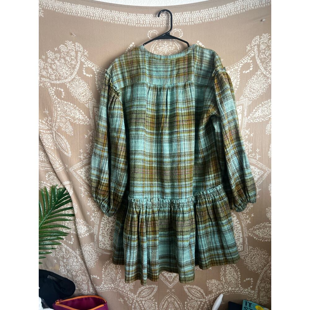 NWOT Free People Alexa Green Plaid Waffle Knit Drop Hem Mini Dress - Picture 6 of 6
